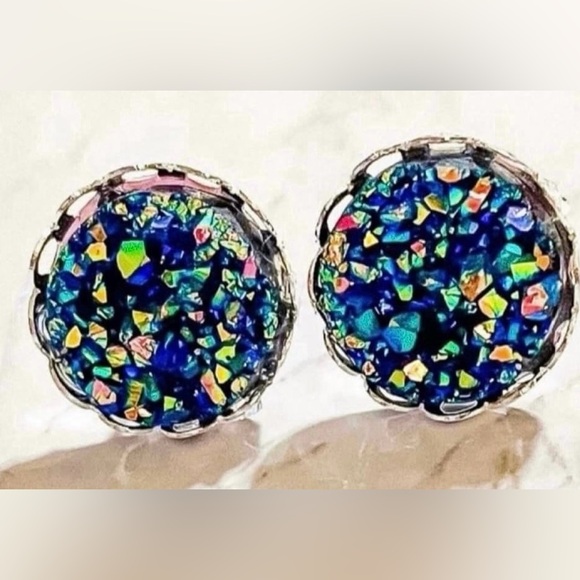 Jewelry - Iridescent Multicolored Druzy Stud Earrings